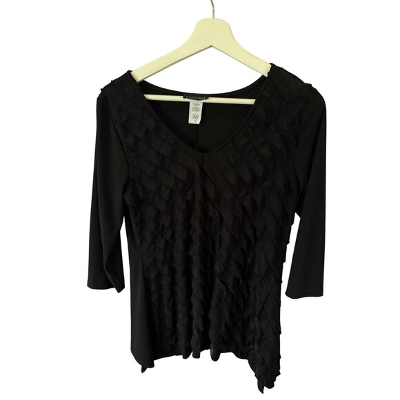 Brittany Black Ruffle V Neck Blouse Women's S Stretchy 3/4 Sleeve Top Whimsygoth - Picture 4 of 8